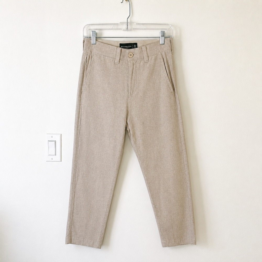 Abercrombie & Fitch Straight Stretch‎ Pants Women Beige Linen Cotton Trousers